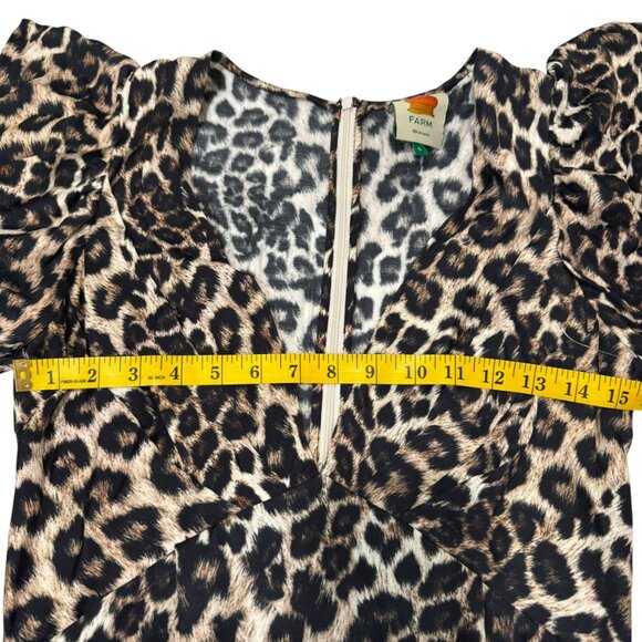 Farm Rio Leopard Print Midi Dress Long Sleeve Ruffle Shoulder Plunge V-Neck Sz S - Picture 7 of 10